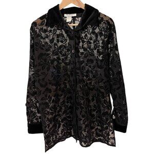 Vintage Womens Top Size S Velvet Burnout Witch Whimsigoth Vamp Sheer Floral USA